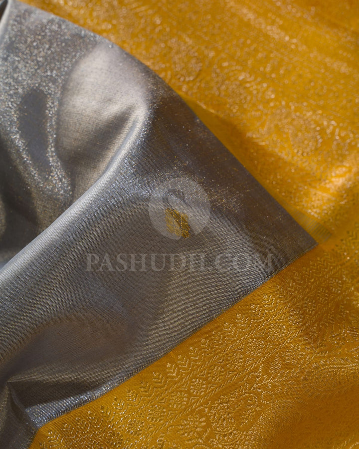 Grey With Yellow Kanjivaram Silk Saree-S1646(A)