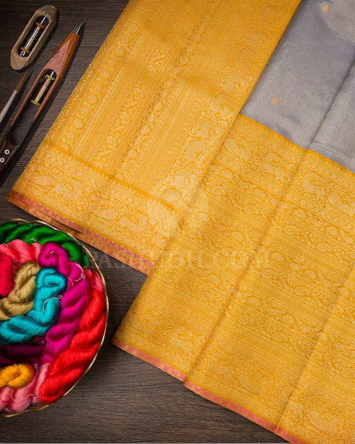 Grey With Yellow Kanjivaram Silk Saree-S1646(A)