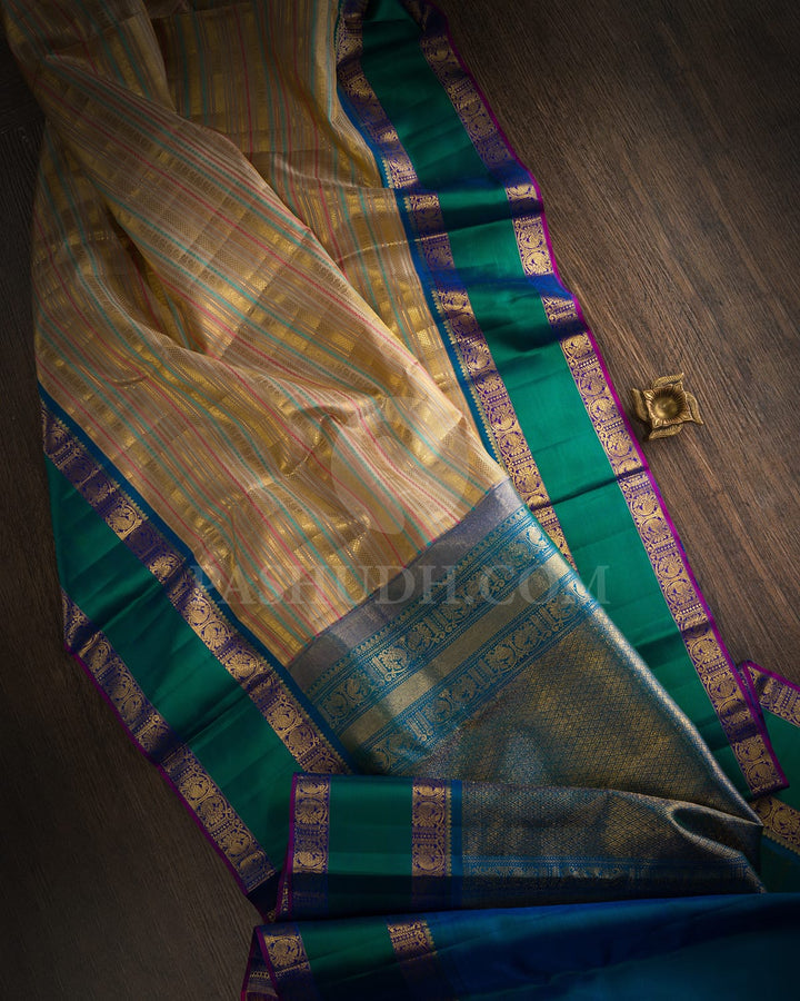 Beige And Denim Blue Kanjivaram Silk Saree-S1484(F)