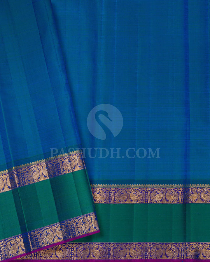 Beige And Denim Blue Kanjivaram Silk Saree-S1484(F)