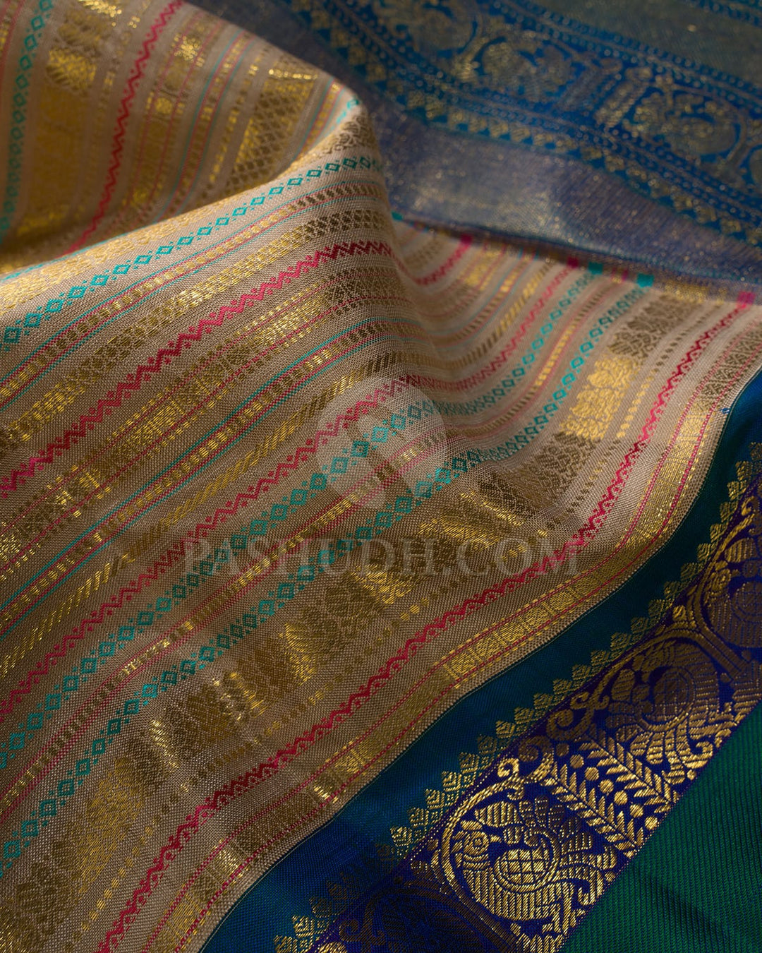 Beige And Denim Blue Kanjivaram Silk Saree-S1484(F)