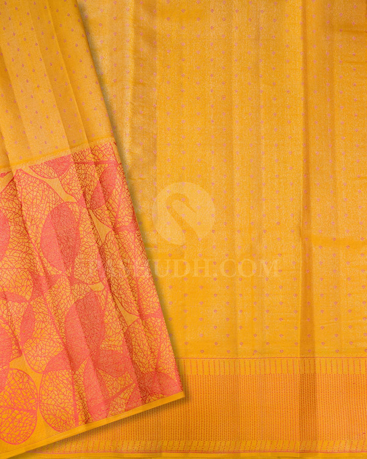 Aqua Blue And Mango Yellow Kanjivaram Silk Saree-D658(D)