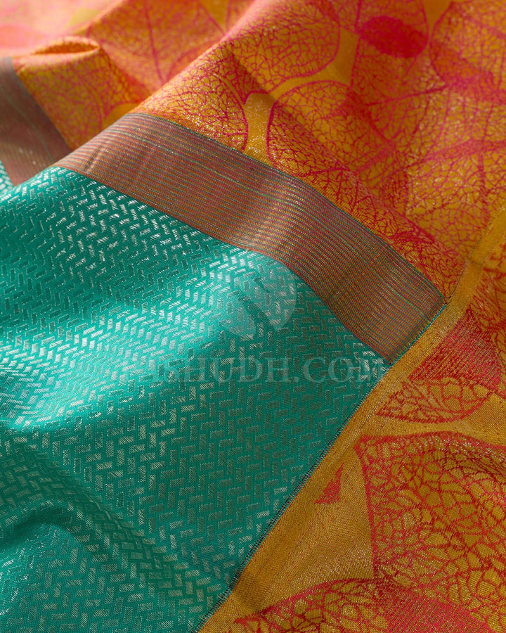 Aqua Blue And Mango Yellow Kanjivaram Silk Saree-D658(D)