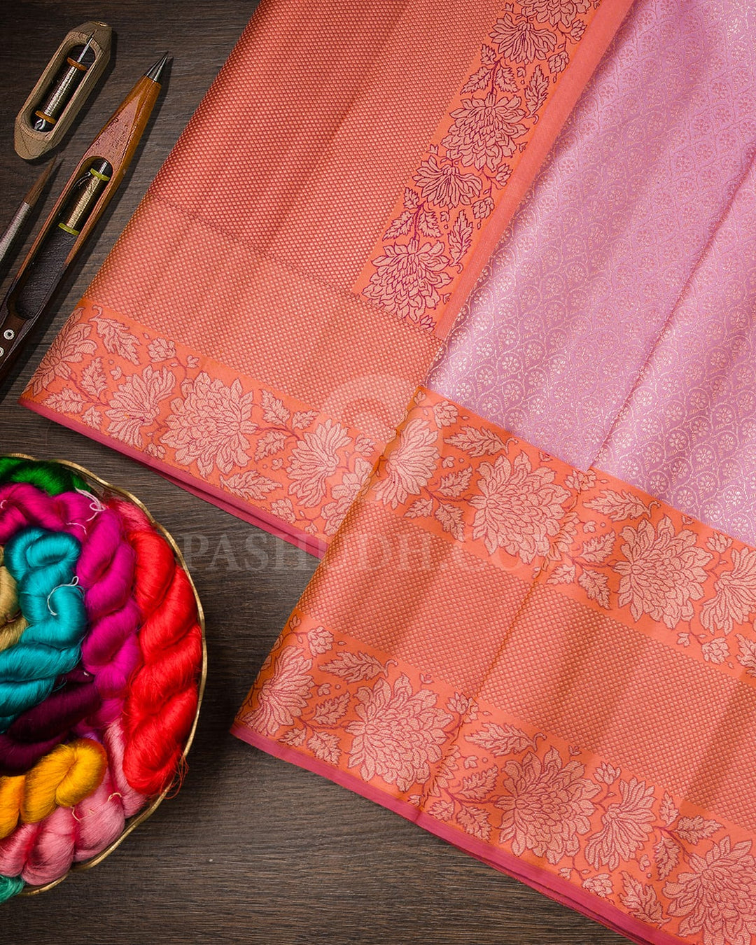 Lilac And Peach Kanjivaram Silk Saree-D671(A)