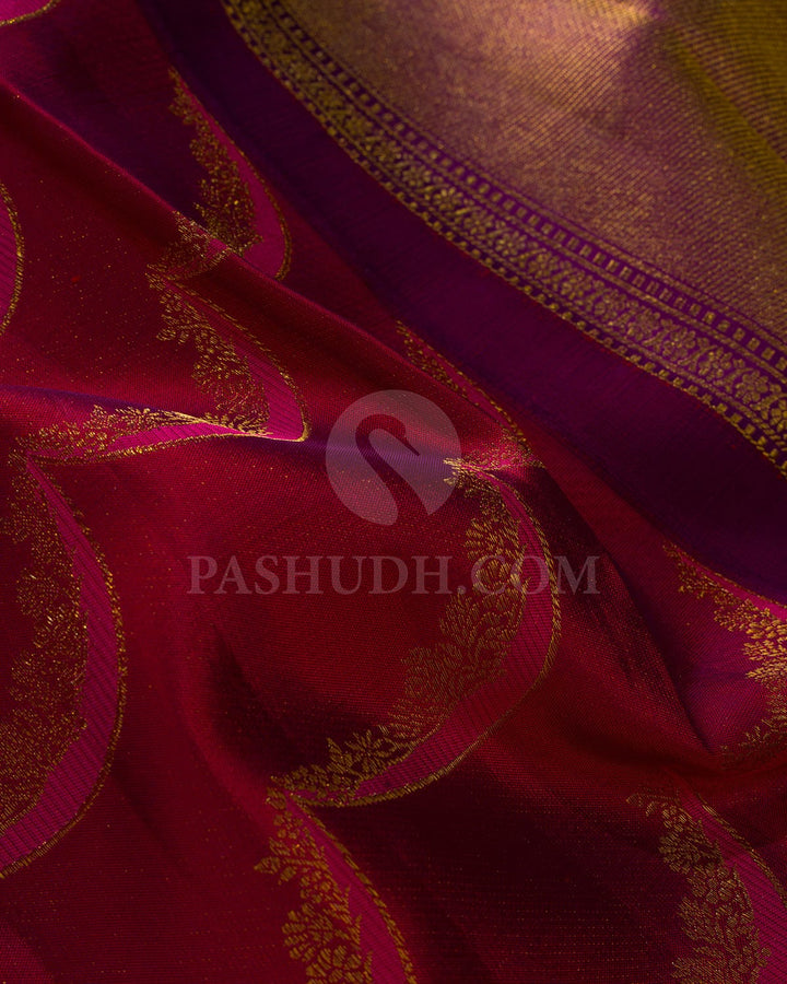 Bright Red, Pink And Dark Green Kanjivaram Silk Saree-D660(C)