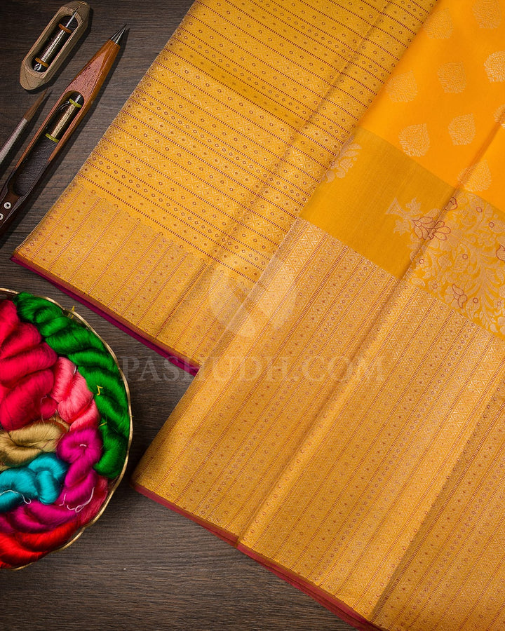 Bright Yellow,Mustard Bridal Kanjivaram Silk Saree-D668(A)