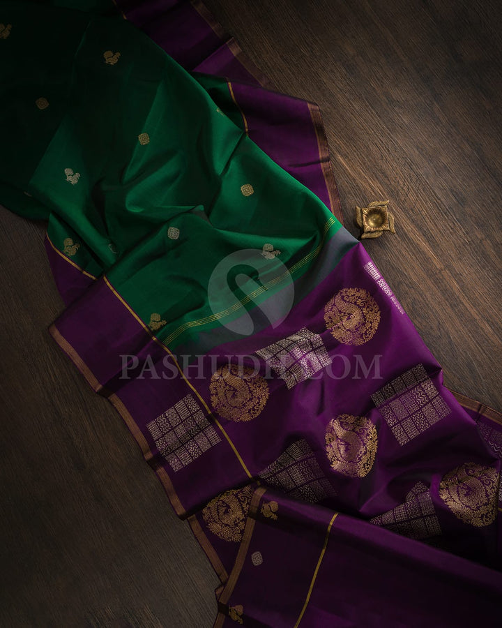 Dark Green With Purple Kanjivaram Silk Saree-S1461(C)