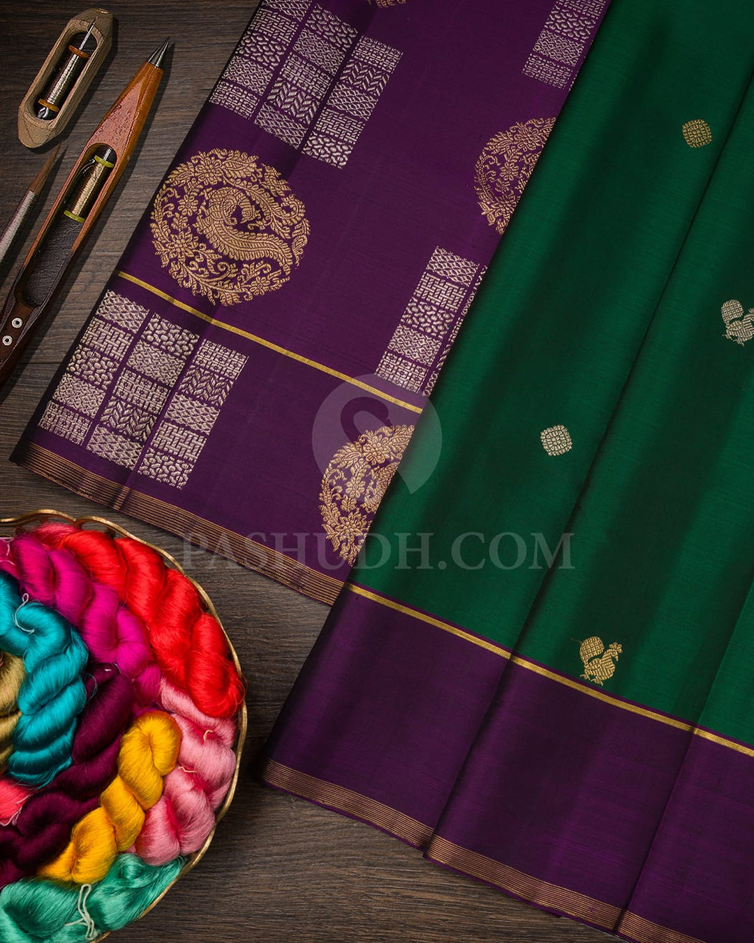 Dark Green With Purple Kanjivaram Silk Saree-S1461(C)