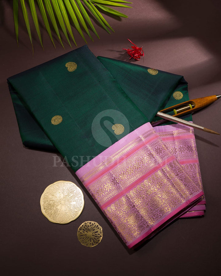 Dark Green With Lilac Kanjivaram Silk Saree-S1652(A)