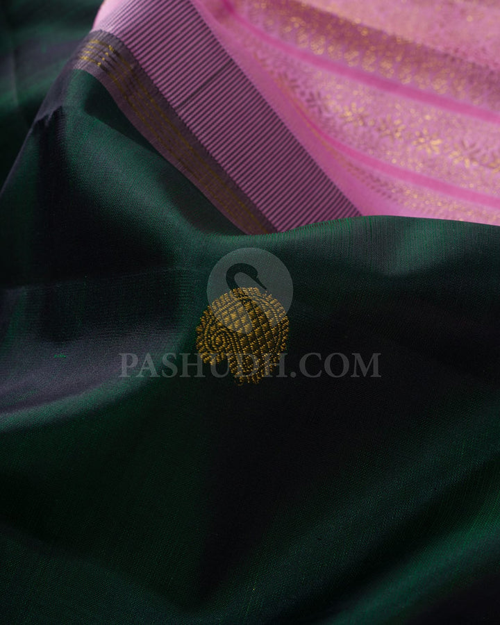 Dark Green With Lilac Kanjivaram Silk Saree-S1652(A)