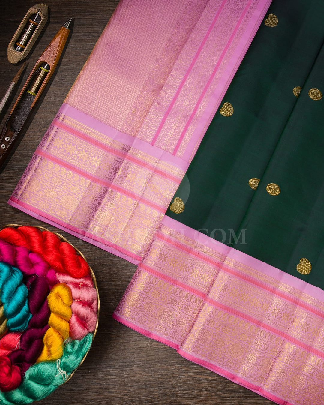 Dark Green With Lilac Kanjivaram Silk Saree-S1652(A)