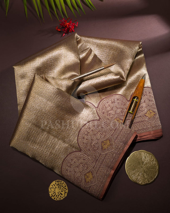 Mild Chocolate Brown Organza Shimmer Kanjivaram Silk Saree-S1475(C)