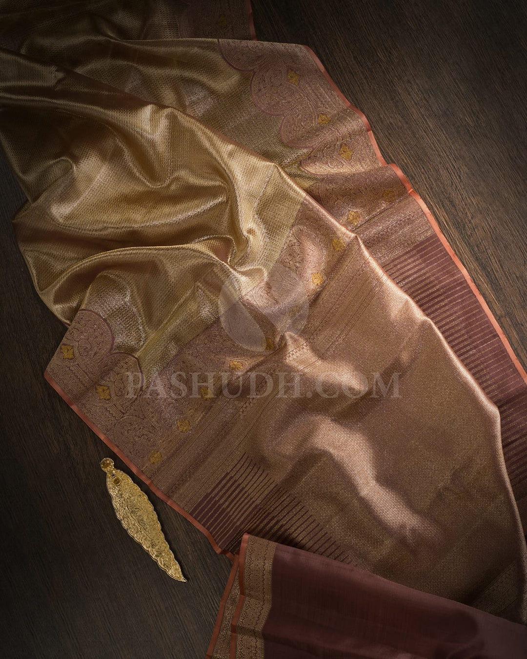 Mild Chocolate Brown Organza Shimmer Kanjivaram Silk Saree-S1475(C)