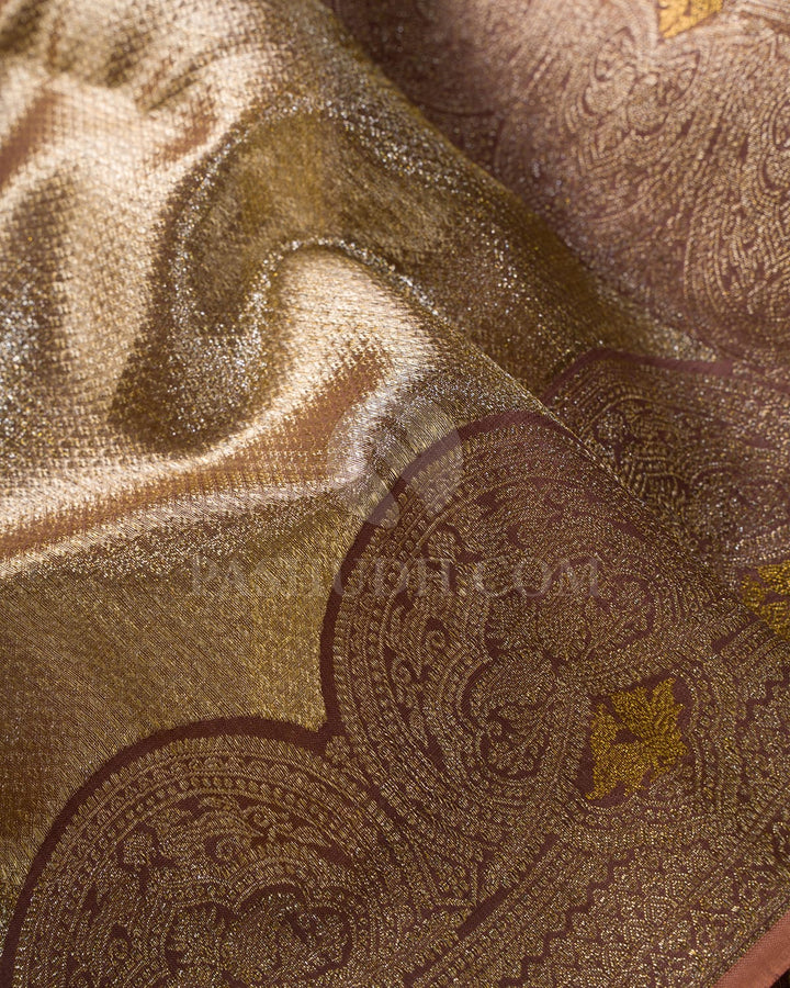 Mild Chocolate Brown Organza Shimmer Kanjivaram Silk Saree-S1475(C)