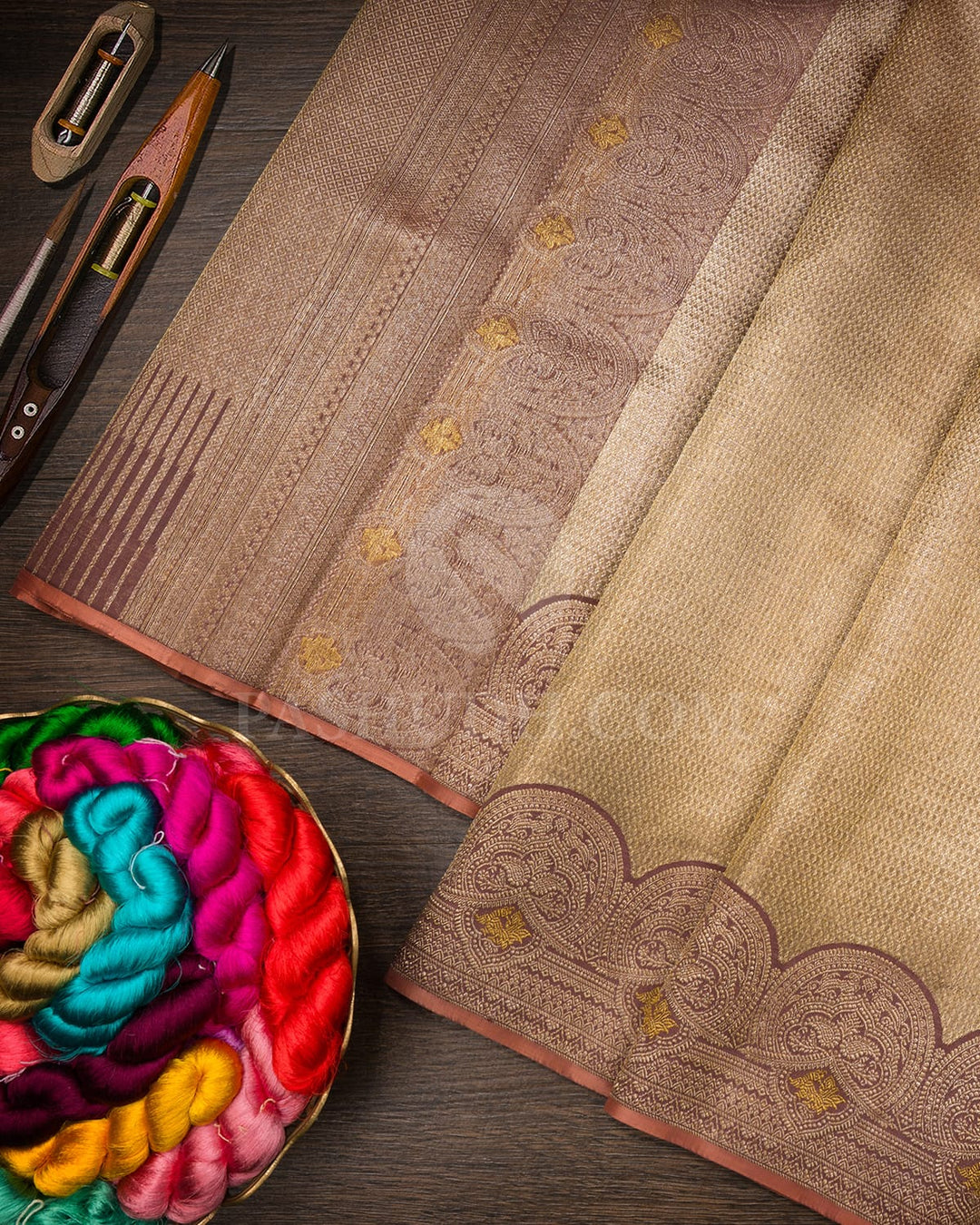 Mild Chocolate Brown Organza Shimmer Kanjivaram Silk Saree-S1475(C)
