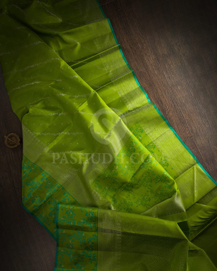 Parrot Green With Sea Green Kanjivaram Silk Saree-DJ420(B)