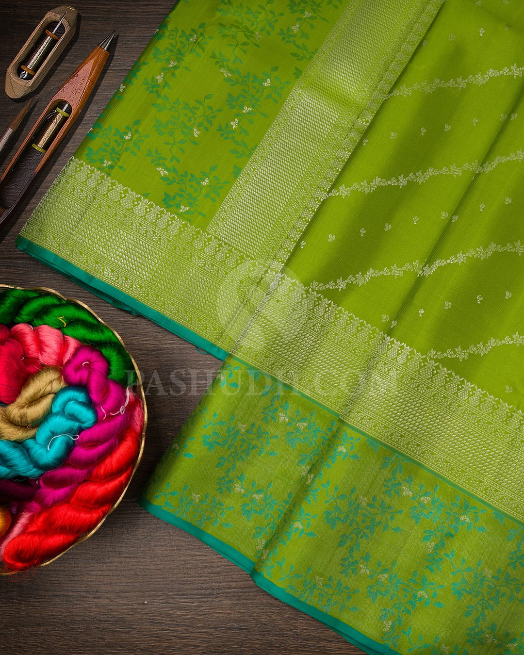 Parrot Green With Sea Green Kanjivaram Silk Saree-DJ420(B)