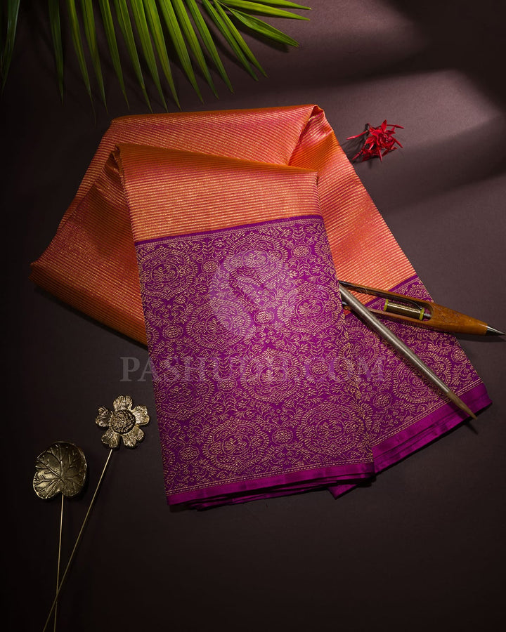 Dual Shaded Orange And Violet Kanjivaram Silk Saree-S1168(D)