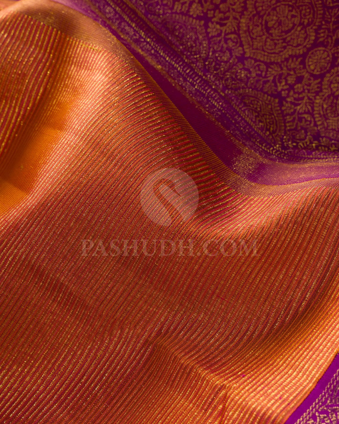 Dual Shaded Orange And Violet Kanjivaram Silk Saree-S1168(D)