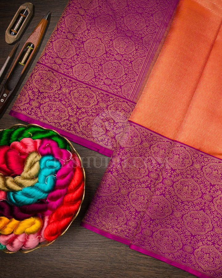 Dual Shaded Orange And Violet Kanjivaram Silk Saree-S1168(D)