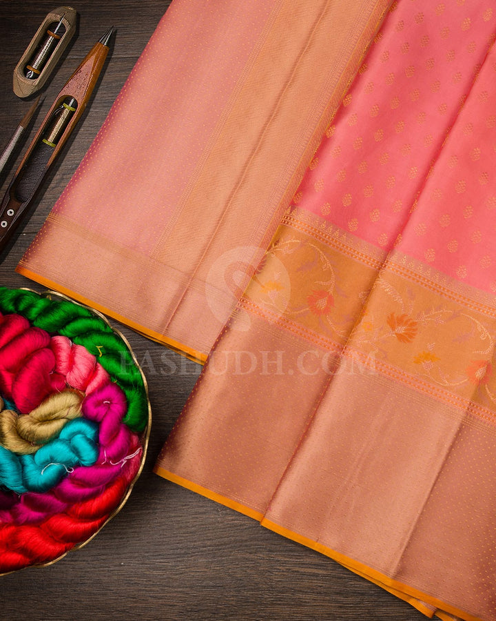 Baby Pink With Beige Kanjivaram Silk Saree-D663(C)