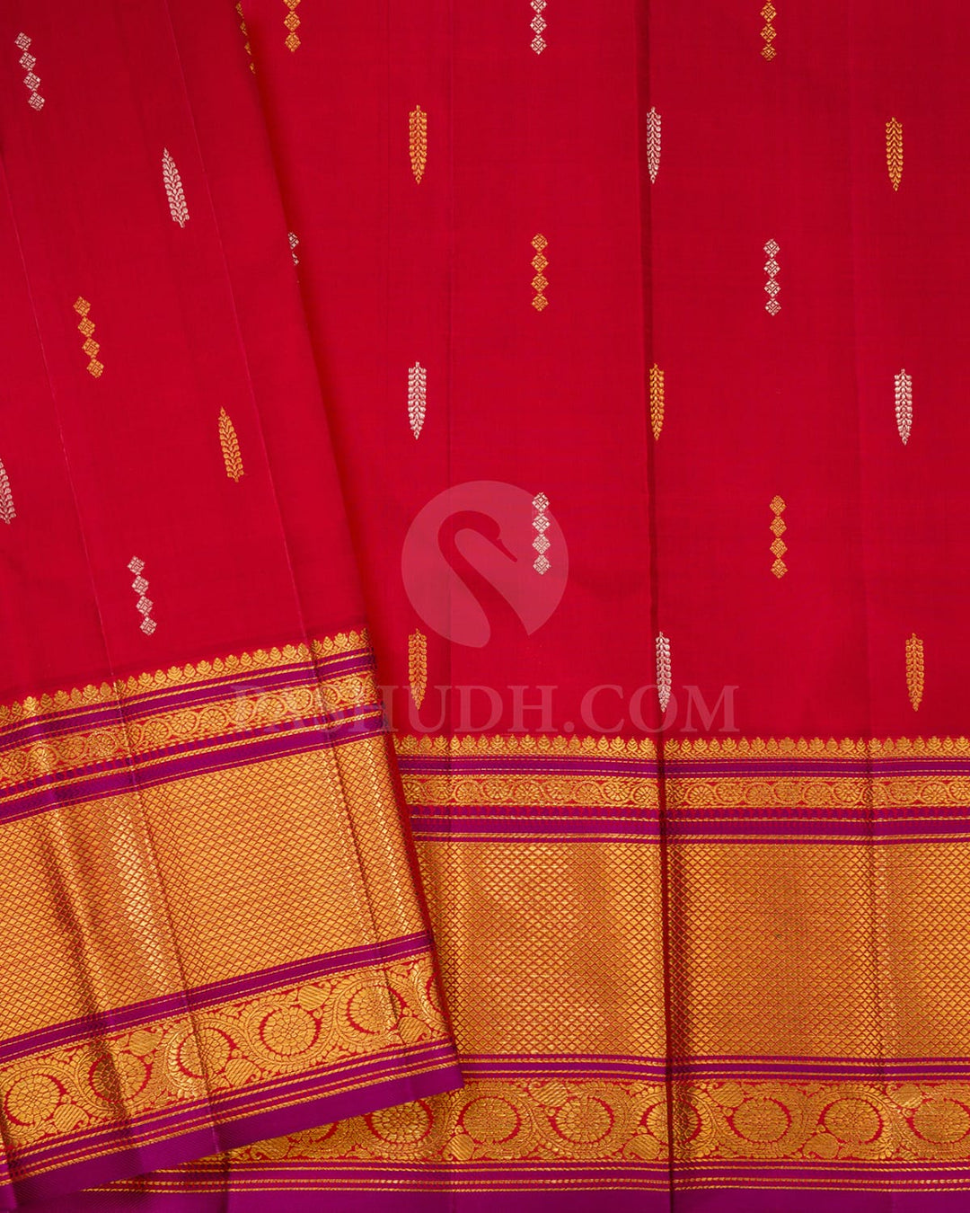 Navy Blue With Bright Red Kanjivaram Silk Saree-S1459(B)