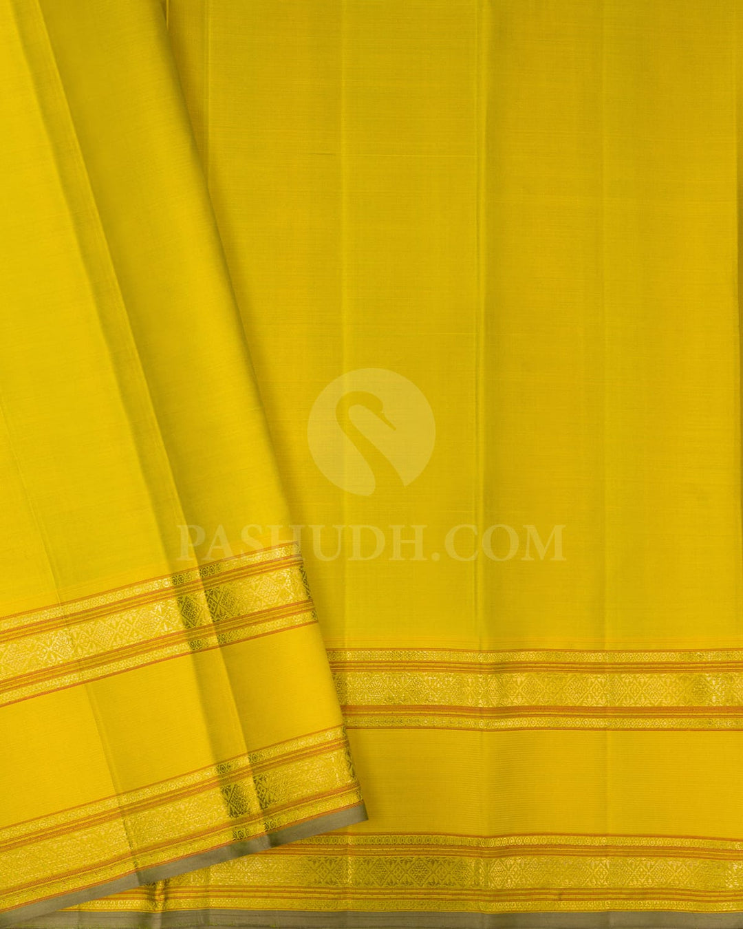 Parrot Green With Tuscany Yellow Kanjivaram Silk Saree-DJ398(D)