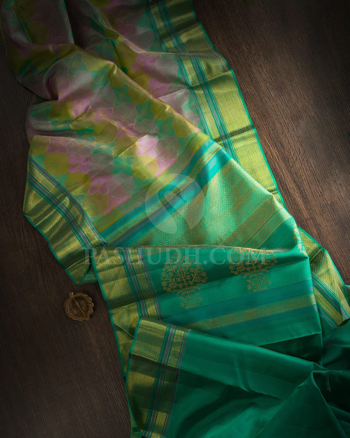 Rexona Green,Pear Green,Grey And Lavender Kanjivaram Silk Saree-D661(B)