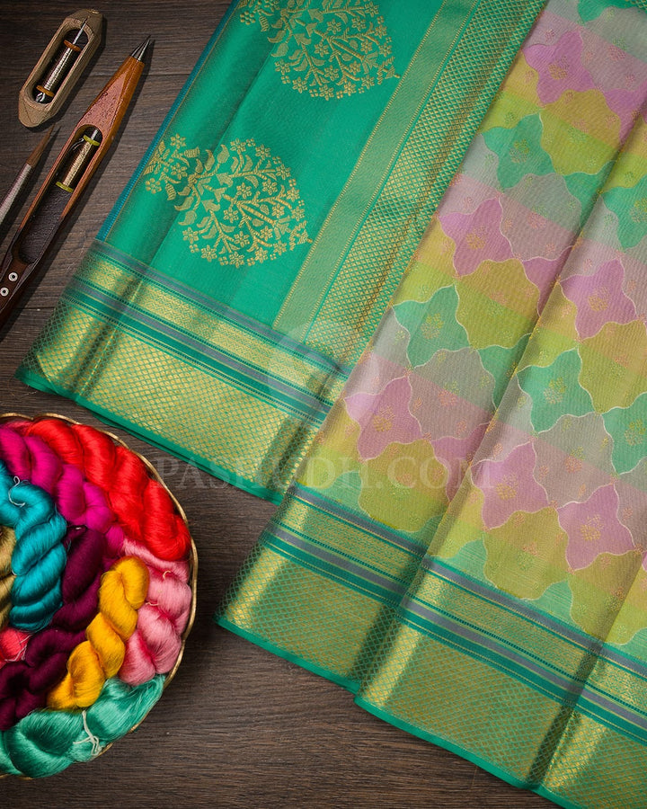 Rexona Green,Pear Green,Grey And Lavender Kanjivaram Silk Saree-D661(B)