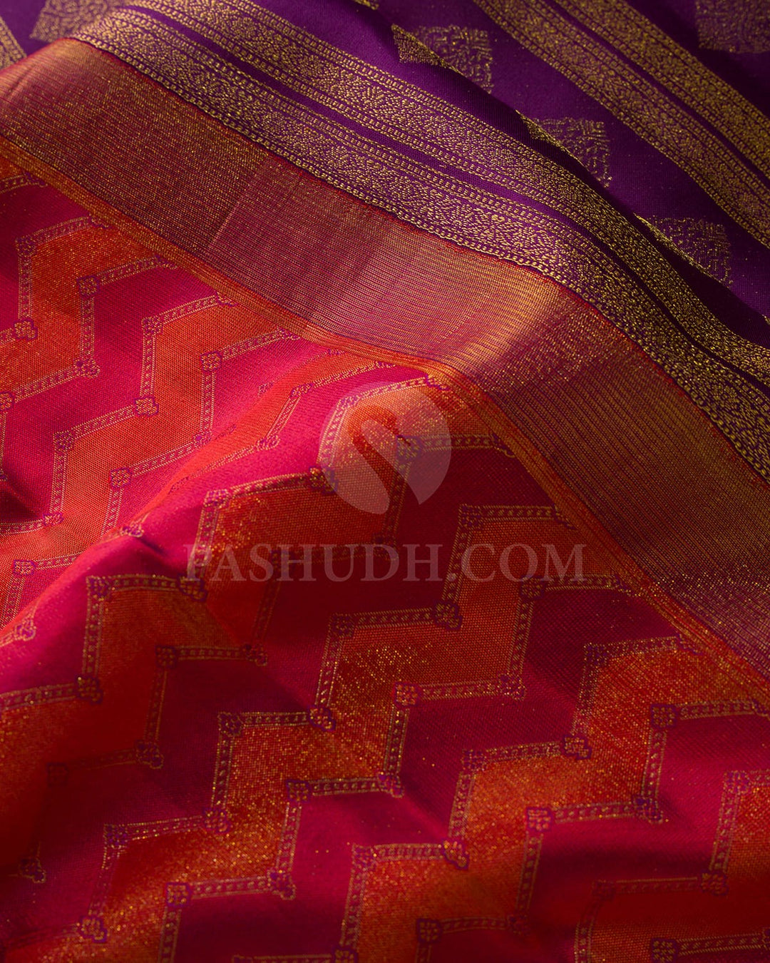 Red, Orange And Purple Kanjivaram Silk Saree-D652(D)