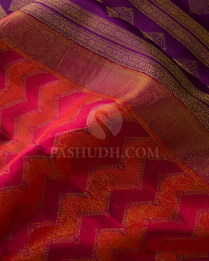 Red, Orange And Purple Kanjivaram Silk Saree-D652(D)