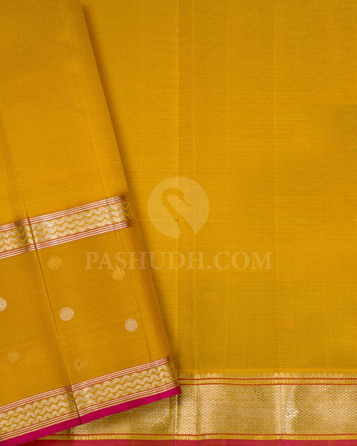 Peachy Pink And Tuscany Yellow Organza Shimmer Kanjivaram Silk Saree-S1441(C)