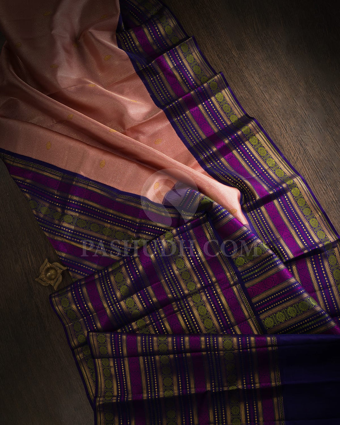 Peachy Pink With Royal Blue Kanjivaram Silk Saree-S1603(C)