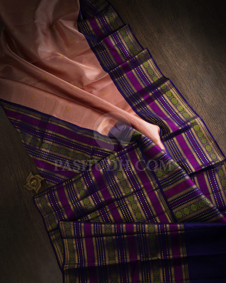 Peachy Pink With Royal Blue Kanjivaram Silk Saree-S1603(C)