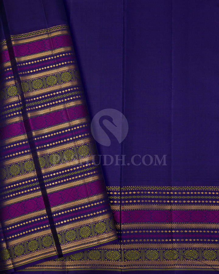 Peachy Pink With Royal Blue Kanjivaram Silk Saree-S1603(C)