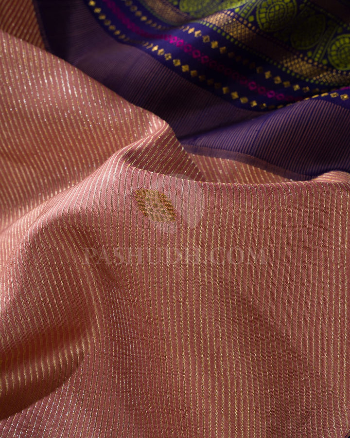 Peachy Pink With Royal Blue Kanjivaram Silk Saree-S1603(C)