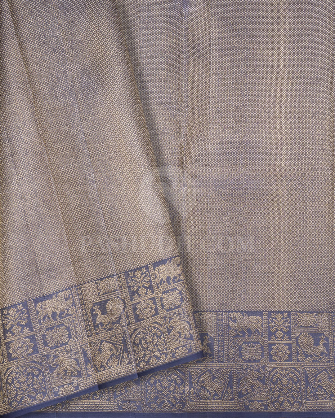 Grey And Steel Blue Kanjivaram Silk Saree-D611(C)