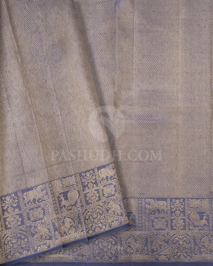 Grey And Steel Blue Kanjivaram Silk Saree-D611(C)
