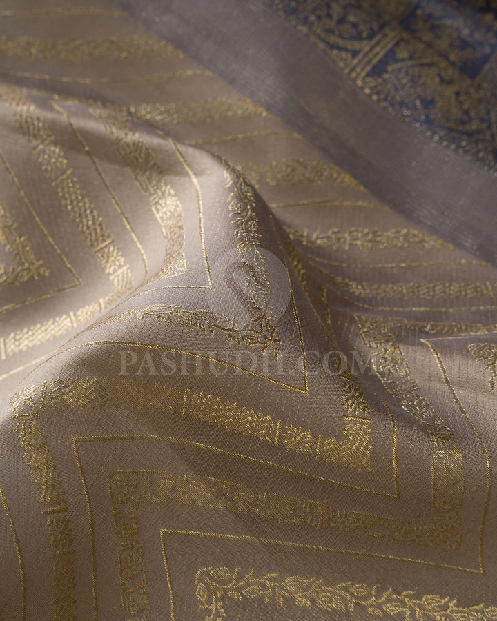 Grey And Steel Blue Kanjivaram Silk Saree-D611(C)