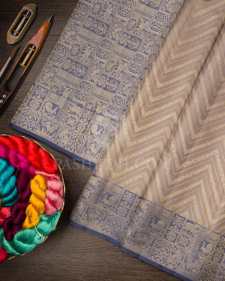 Grey And Steel Blue Kanjivaram Silk Saree-D611(C)