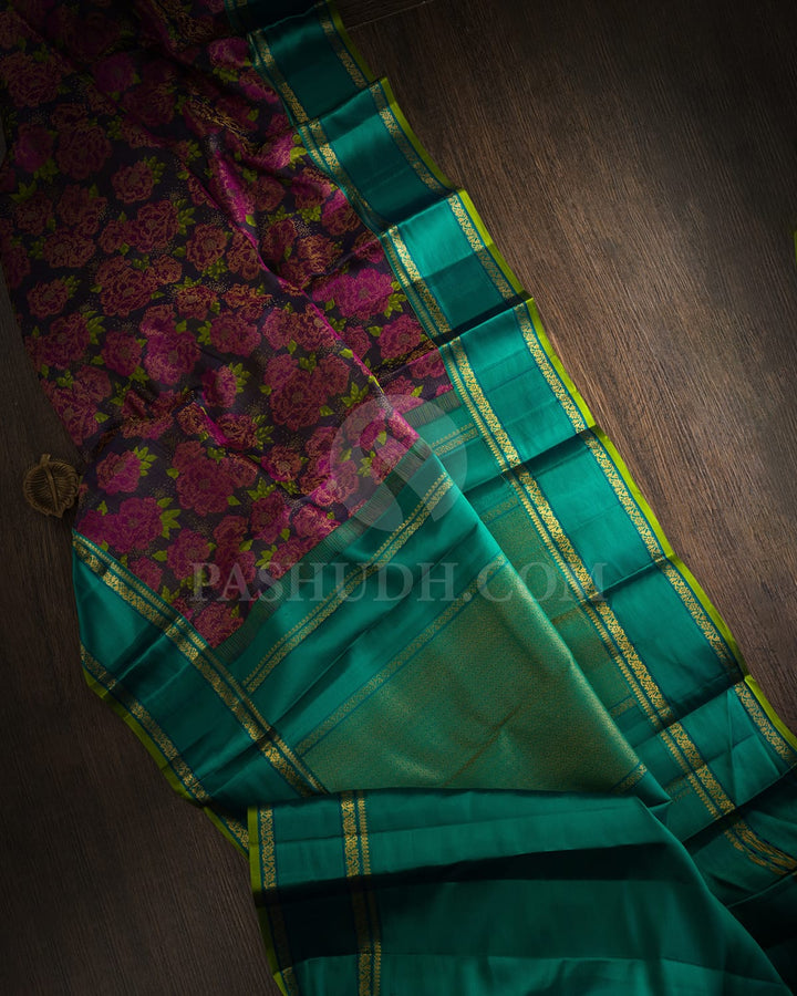 Navy Blue With Sea Green Kanjivaram Silk Saree-DJ426(B)