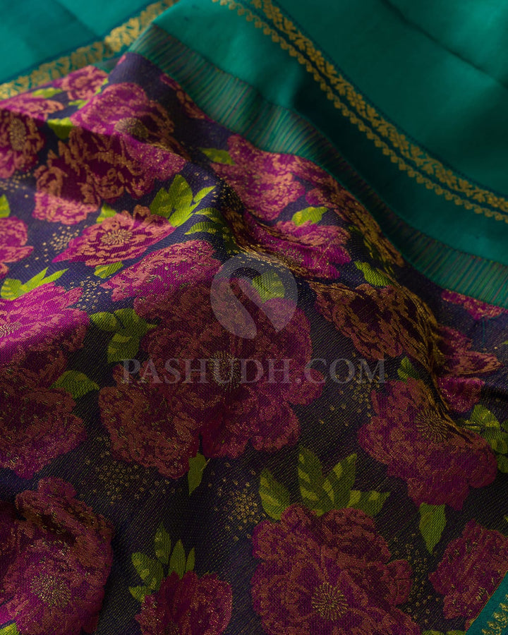 Navy Blue With Sea Green Kanjivaram Silk Saree-DJ426(B)