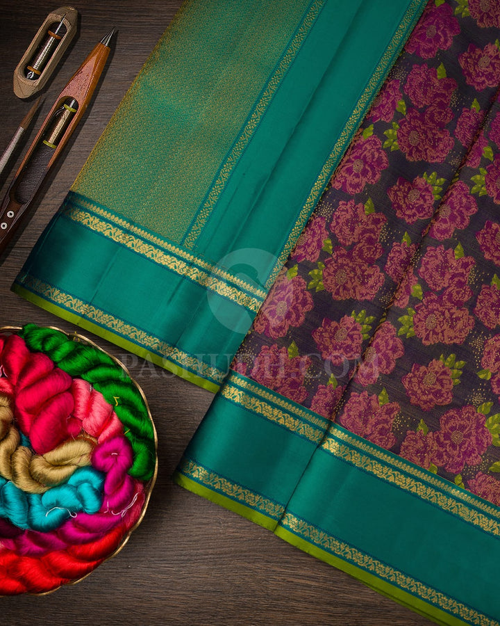 Navy Blue With Sea Green Kanjivaram Silk Saree-DJ426(B)