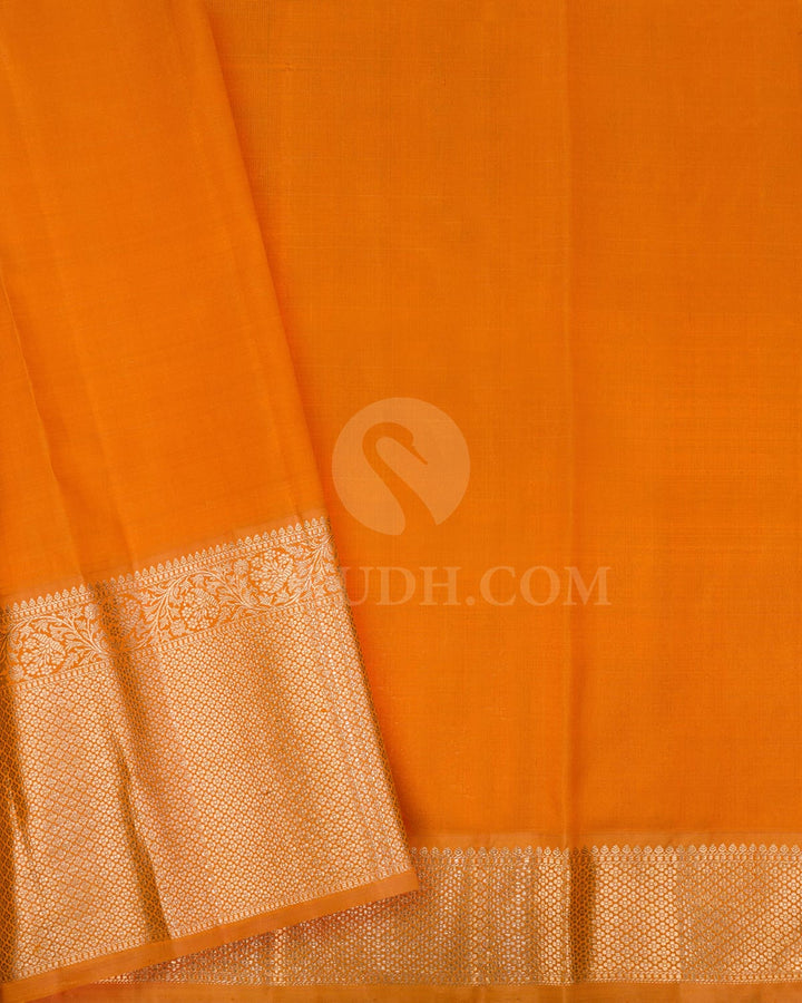 Gold Silver With Orange Tissue Organza Kanjivaram Silk Saree-S1643(A)