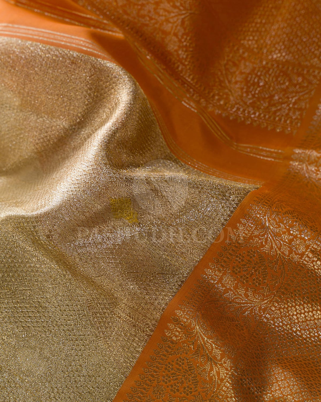 Gold Silver With Orange Tissue Organza Kanjivaram Silk Saree-S1643(A)