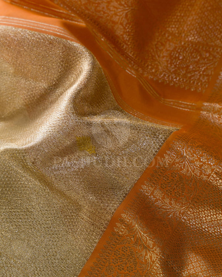Gold Silver With Orange Tissue Organza Kanjivaram Silk Saree-S1643(A)