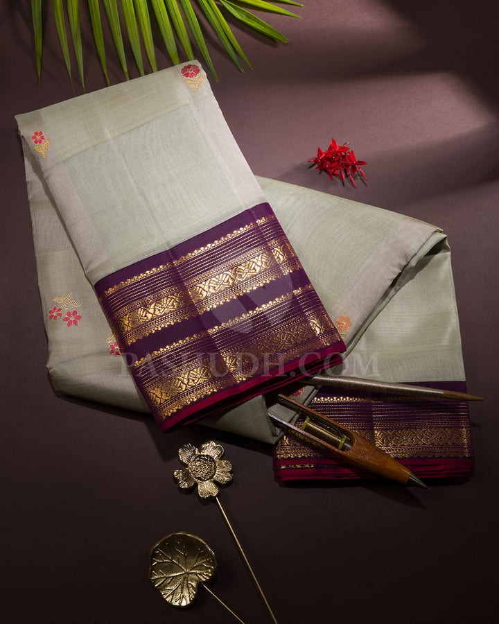 Grey And Purple Kanjivaram Silk Saree-S1660(A)