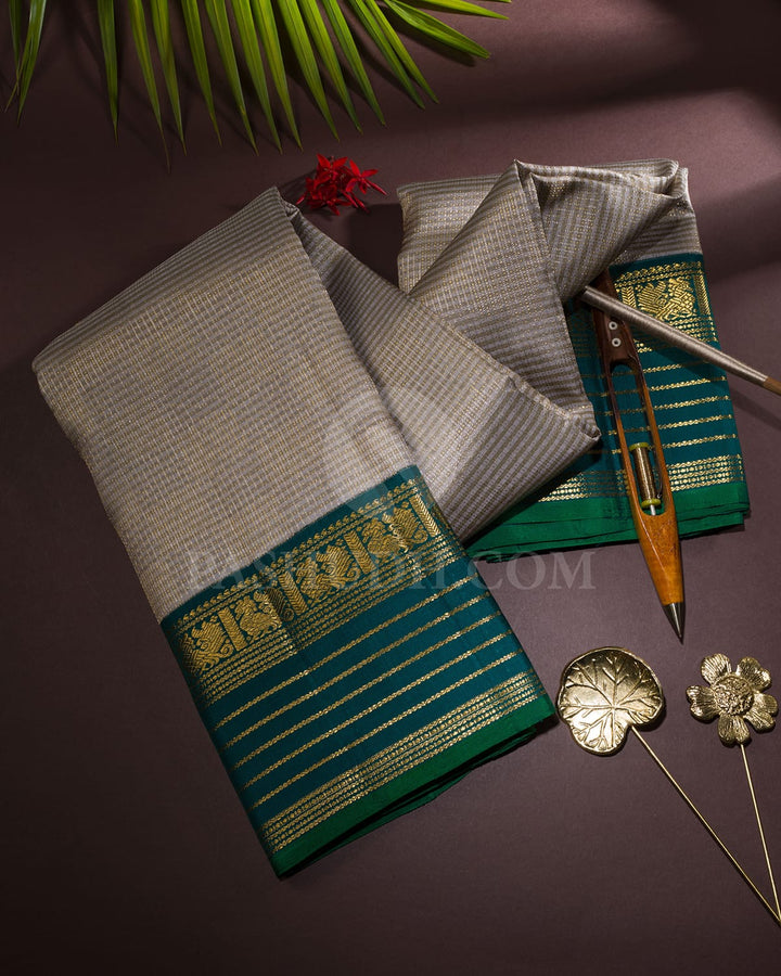 Silver Grey And Sea Green Kanjivaram Silk Saree-S1656(A)