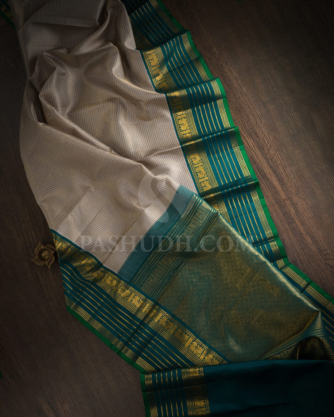 Silver Grey And Sea Green Kanjivaram Silk Saree-S1656(A)