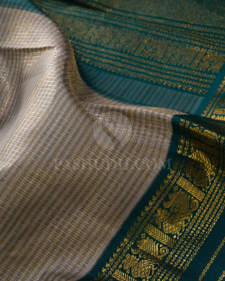 Silver Grey And Sea Green Kanjivaram Silk Saree-S1656(A)
